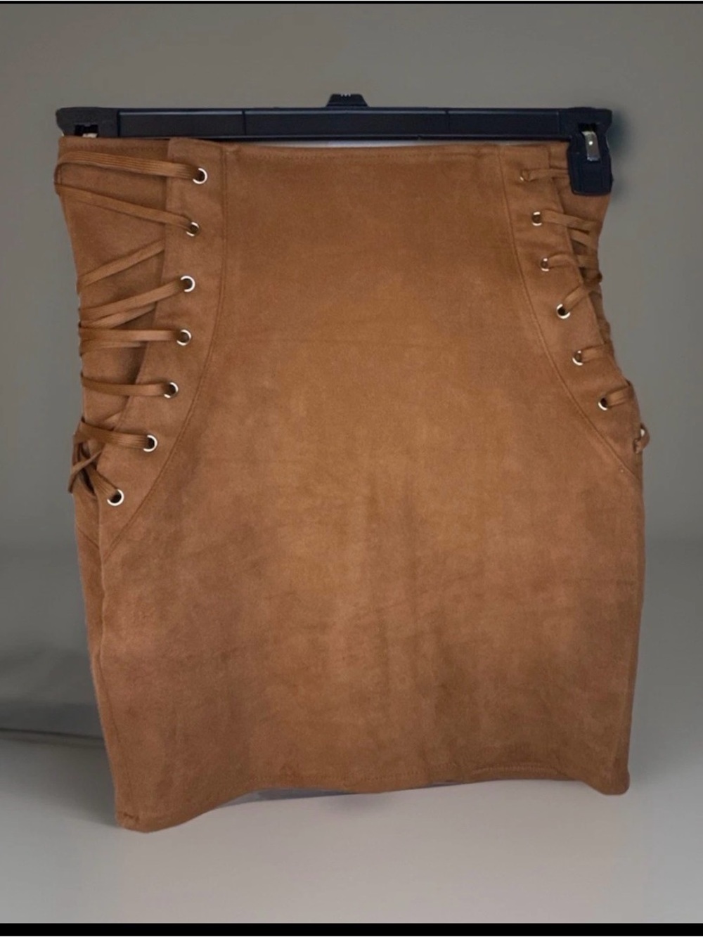 naked wardrobe Tan Suede Lace-Up Pencil Skirt
